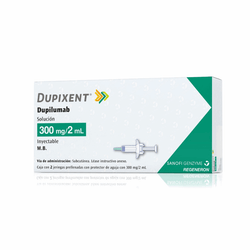 DUPIXENT 300 mg, medicamento de alta especialidad utilizado en Dermatología y Neumología.