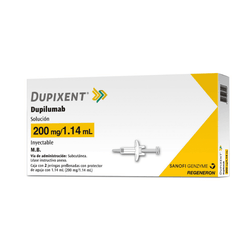 DUPIXENT 200 mg, medicamento de alta especialidad utilizado en Dermatología y Neumología.