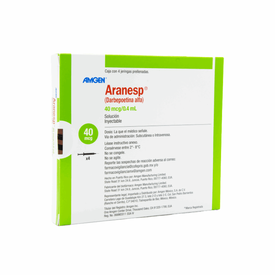 ARANESP 40 microgramos, medicamento de alta especialidad utilizado en Nefrología y Oncología.