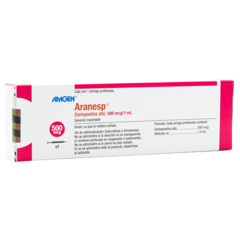 ARANESP 500 microgramos, medicamento de alta especialidad utilizado en Nefrología y Oncología.