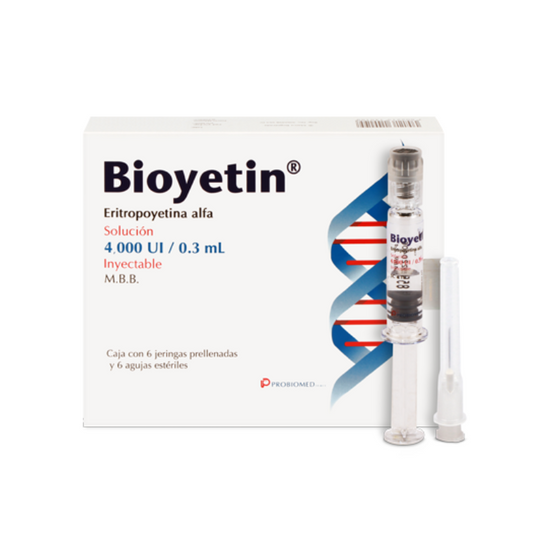 BIOYETIN 4000 UI / 0.3 ml, medicamento de alta especialidad utilizado en Nefrología y Oncología.
