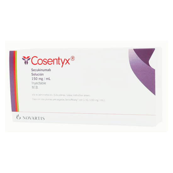 COSENTYX 150 mg, medicamento de alta especialidad utilizado en Reumatología y Dermatología.