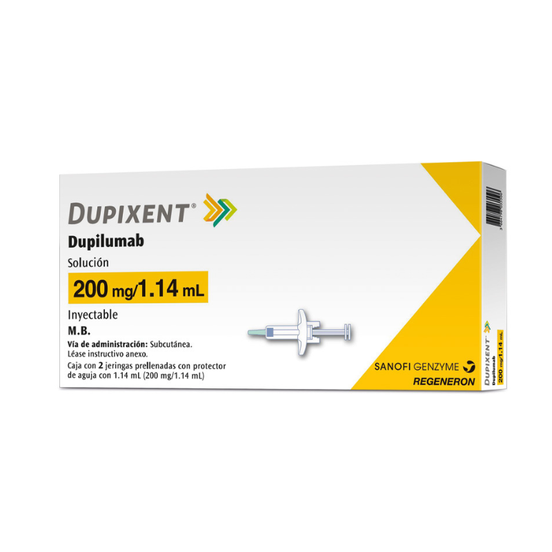 DUPIXENT 200 mg, medicamento de alta especialidad utilizado en Dermatología y Neumología.
