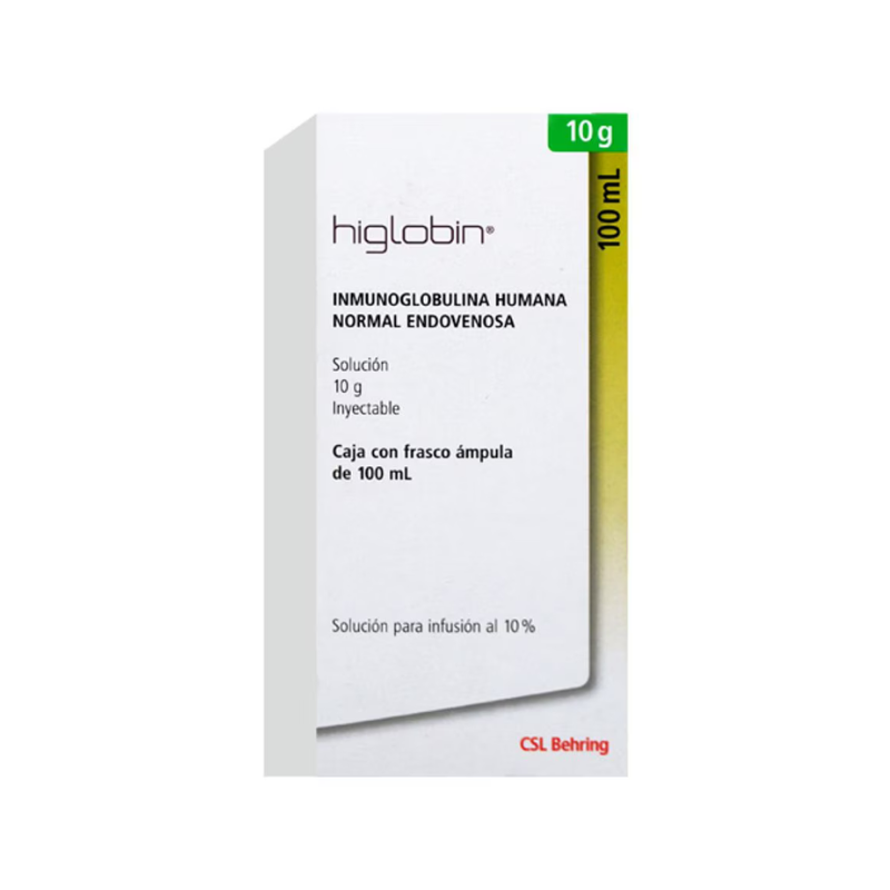 HIGLOBIN 10 g, medicamento de alta especialidad utilizado en Inmunología.
