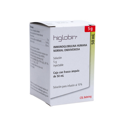 HIGLOBIN 5 g, medicamento de alta especialidad utilizado en Inmunología.
