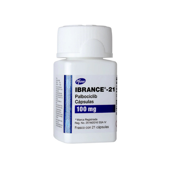 IBRANCE 100 mg, medicamento de alta especialidad utilizado en Oncología.
