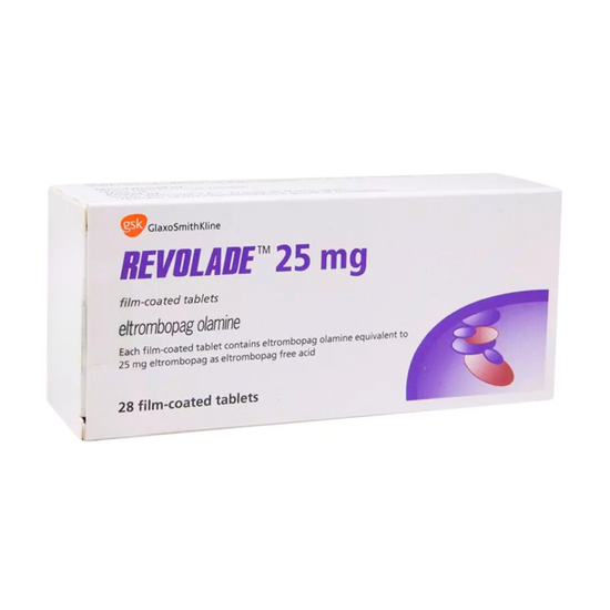 REVOLADE 25 mg, medicamento de alta especialidad utilizado en Hematología.
