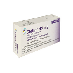 STELARA 45 mg, medicamento de alta especialidad utilizado en Dermatología.
